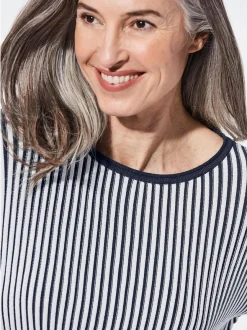 Goldner Damen Pullover in marine weiß - Ärmel: 3/4 Arm