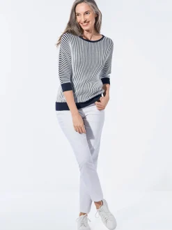 Goldner Damen Pullover in marine weiß - Ärmel: 3/4 Arm