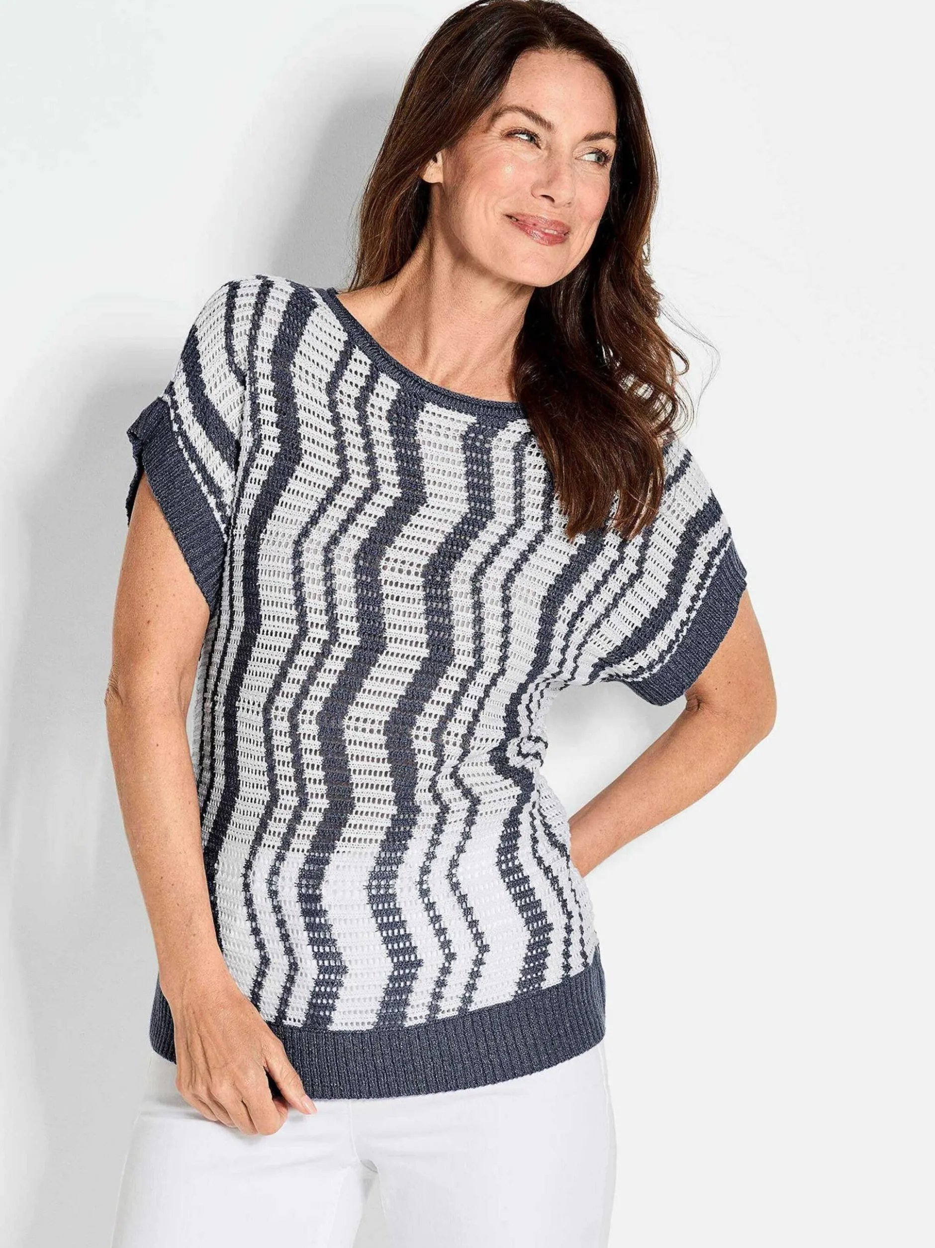 Goldner Damen Pullover in marine - Ausschnitt: U-Boot