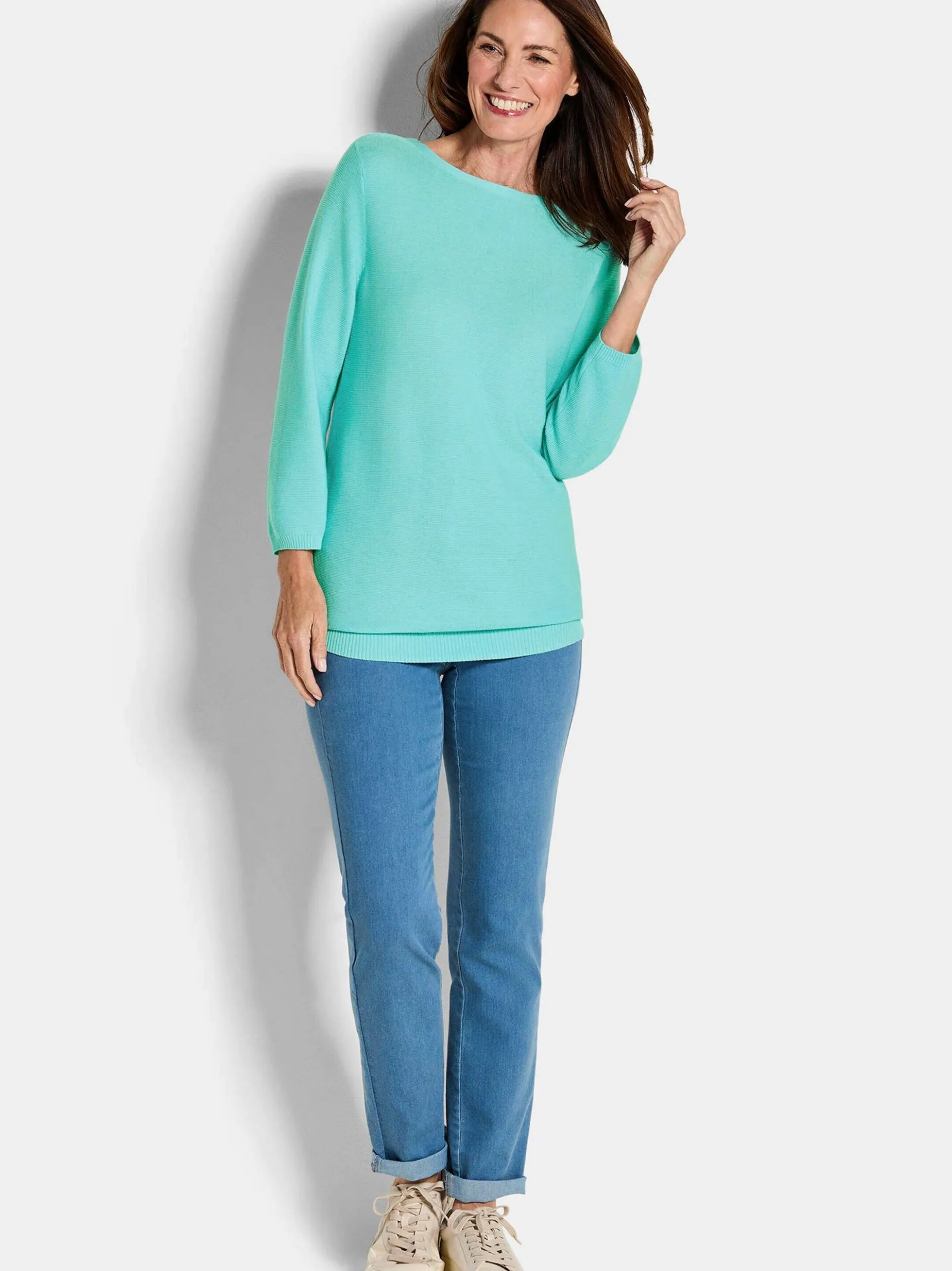Goldner Damen Pullover in mint - Ausschnitt: U-Boot