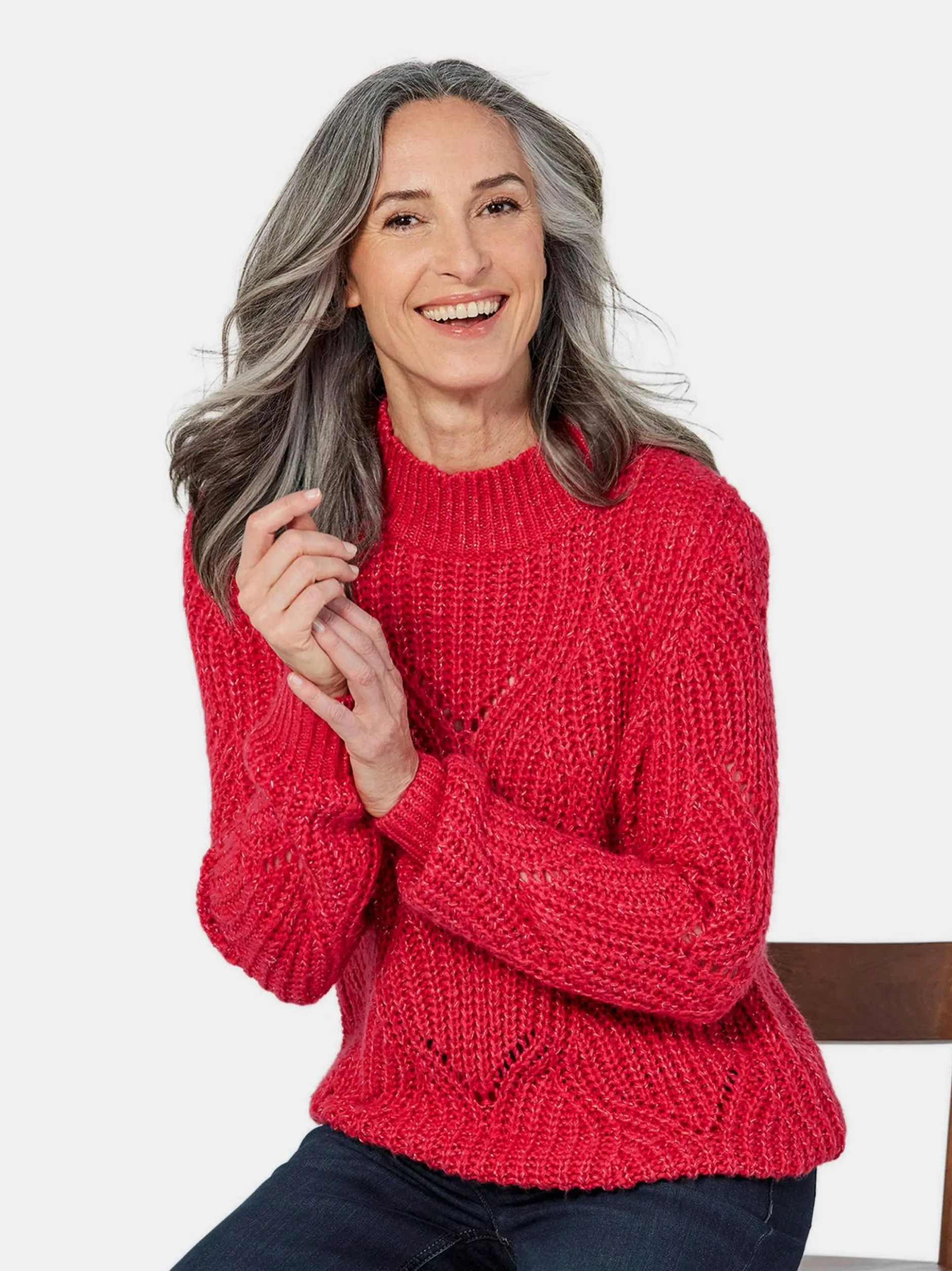 Goldner Damen Pullover in rot - Ausschnitt: Stehkragen