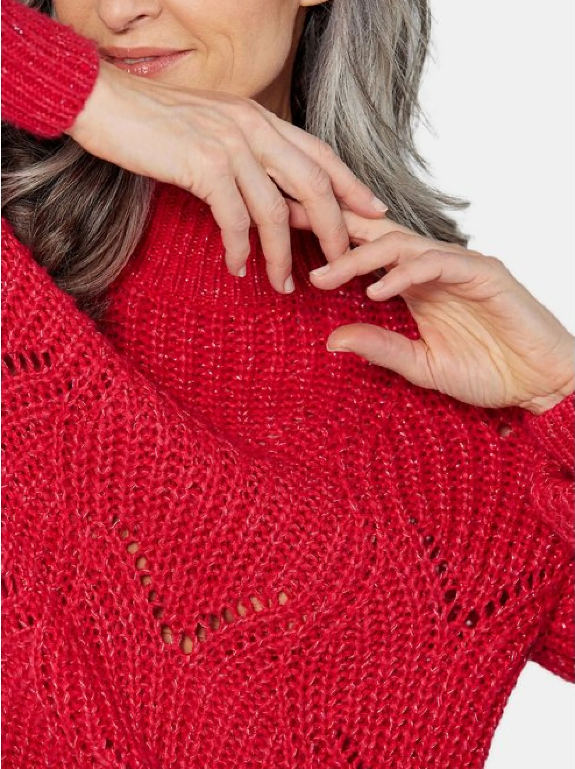 Goldner Damen Pullover in rot - Ausschnitt: Stehkragen