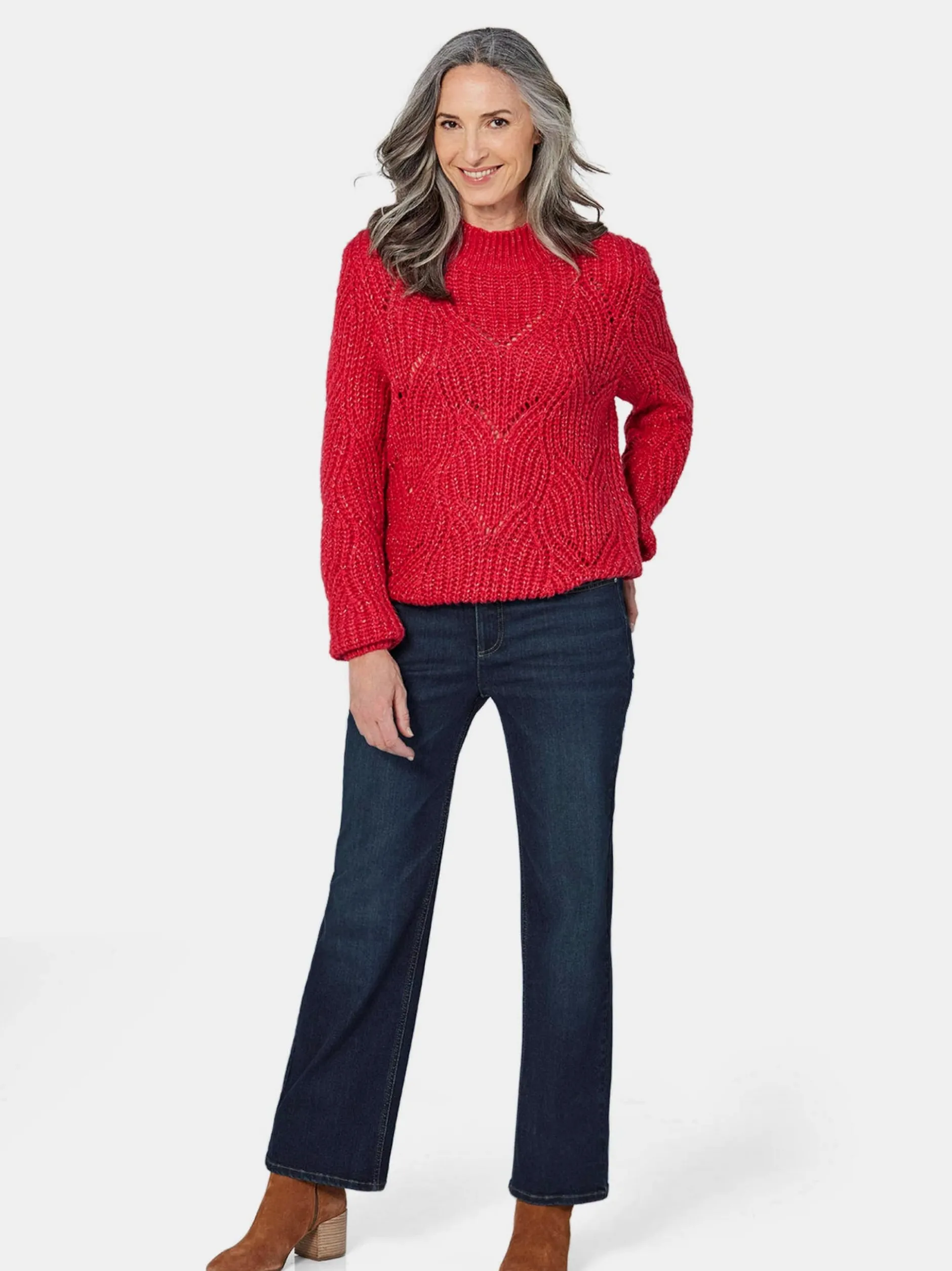 Goldner Damen Pullover in rot - Ausschnitt: Stehkragen