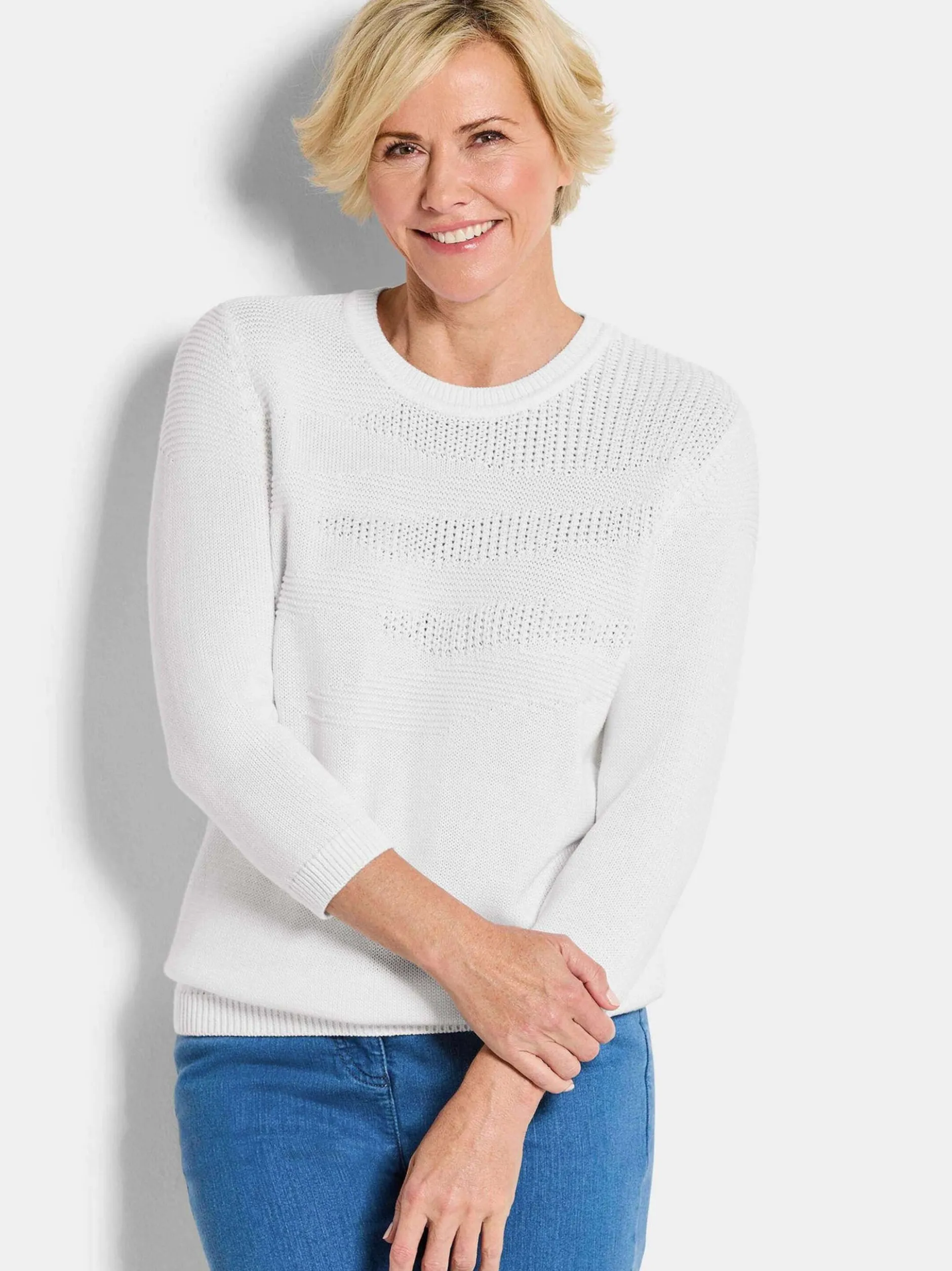 Goldner Damen Pullover in weiß - Ausschnitt: Rundhals