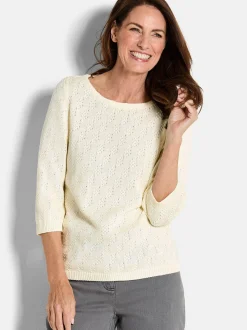 Goldner Damen Pullover in weiß - Ausschnitt: U-Boot
