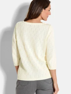 Goldner Damen Pullover in weiß - Ausschnitt: U-Boot