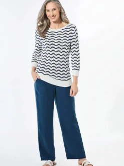 Goldner Damen Pullover in weiß - Ausschnitt: U-Boot