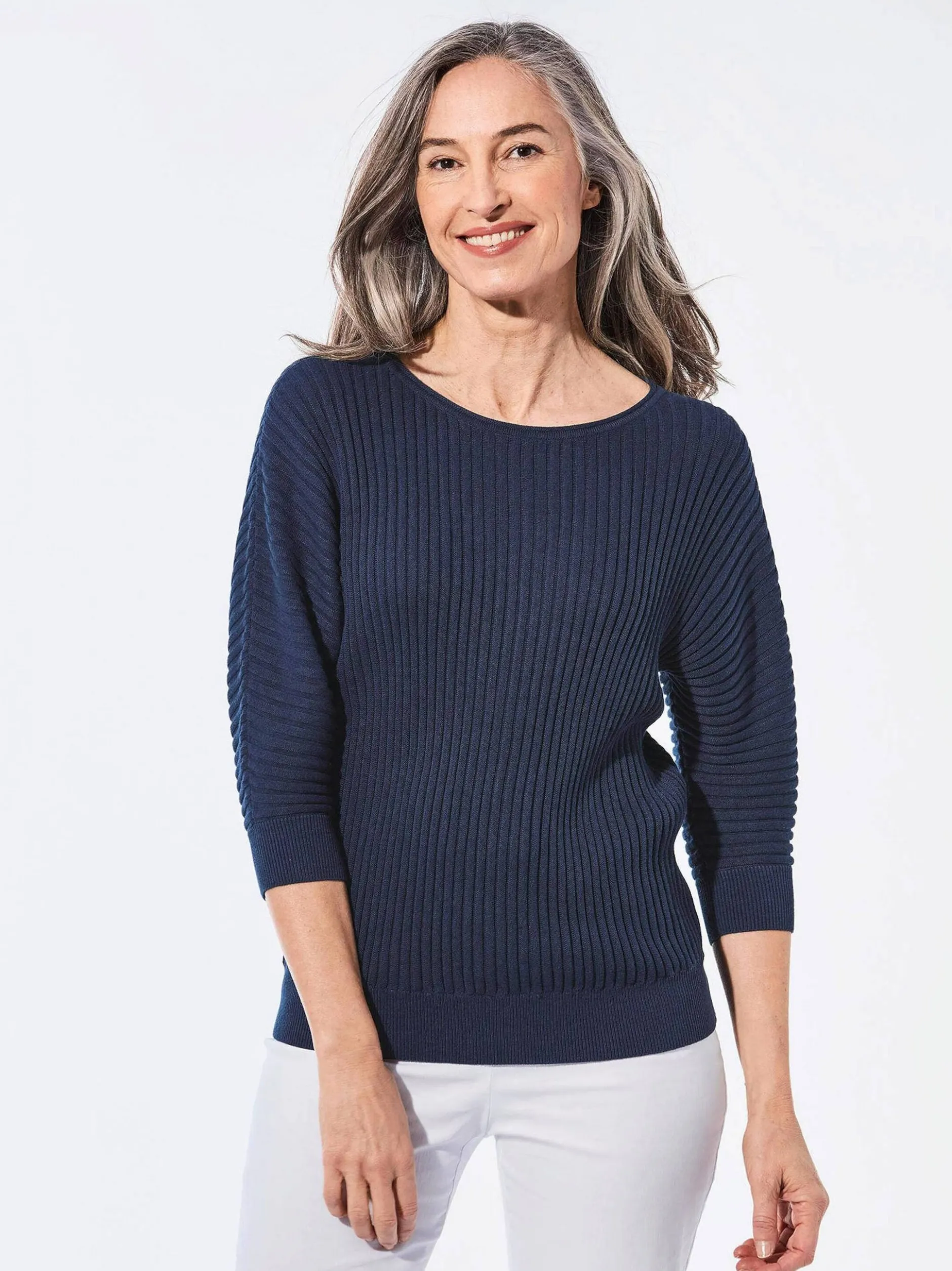 Goldner Damen Pullover - Kurzgröße in marine