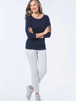 Goldner Damen Pullover - Kurzgröße in marine