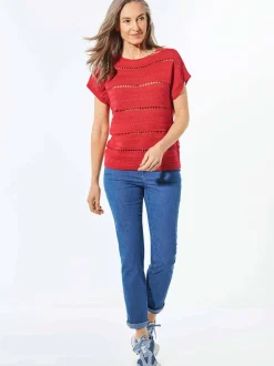 Goldner Damen Pullover - Kurzgröße in rot