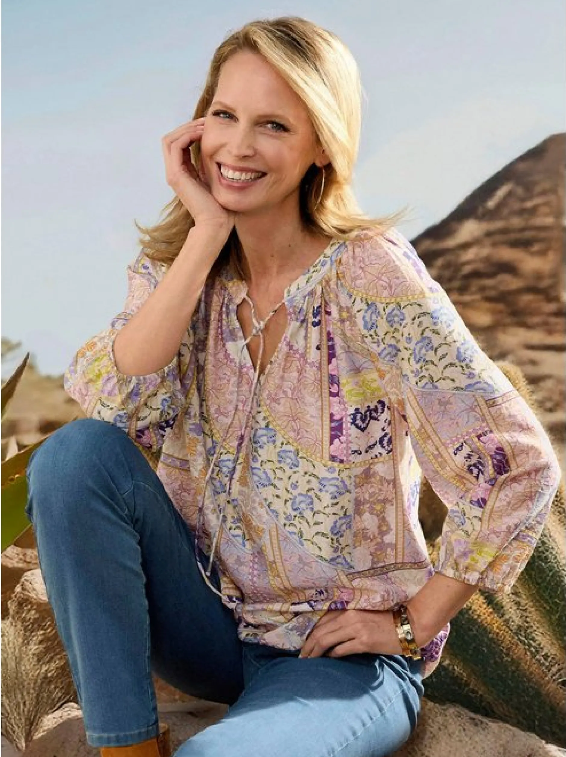 Goldner Damen Schlupfbluse in beige mehrfarbig