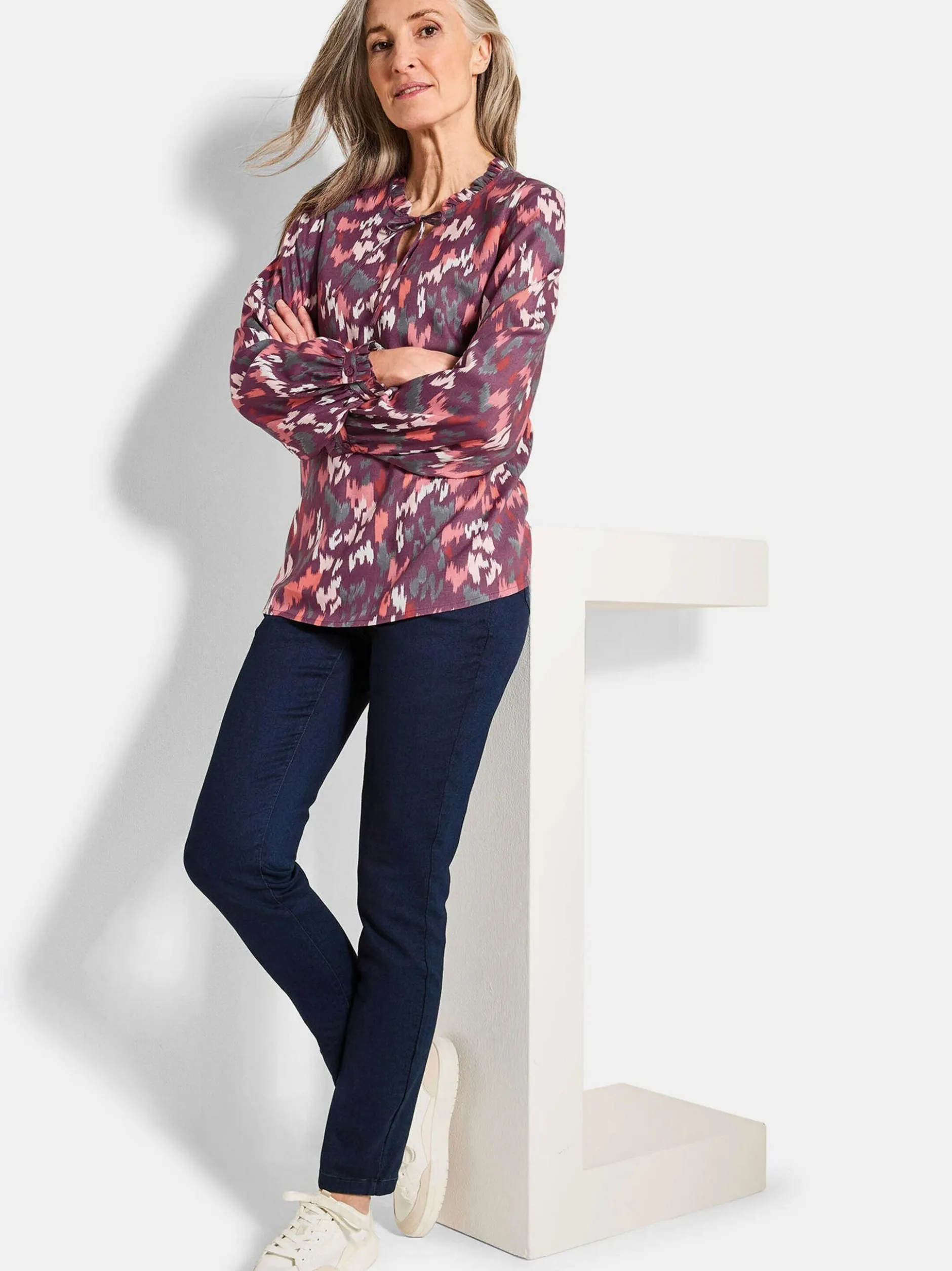 Goldner Damen Schlupfblusen in aubergine mehrfarbig