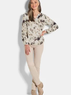 Goldner Damen Schlupfblusen in beige - Ärmel: langarm