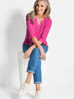 Goldner Damen Schlupfblusen - Kurzgröße in pink