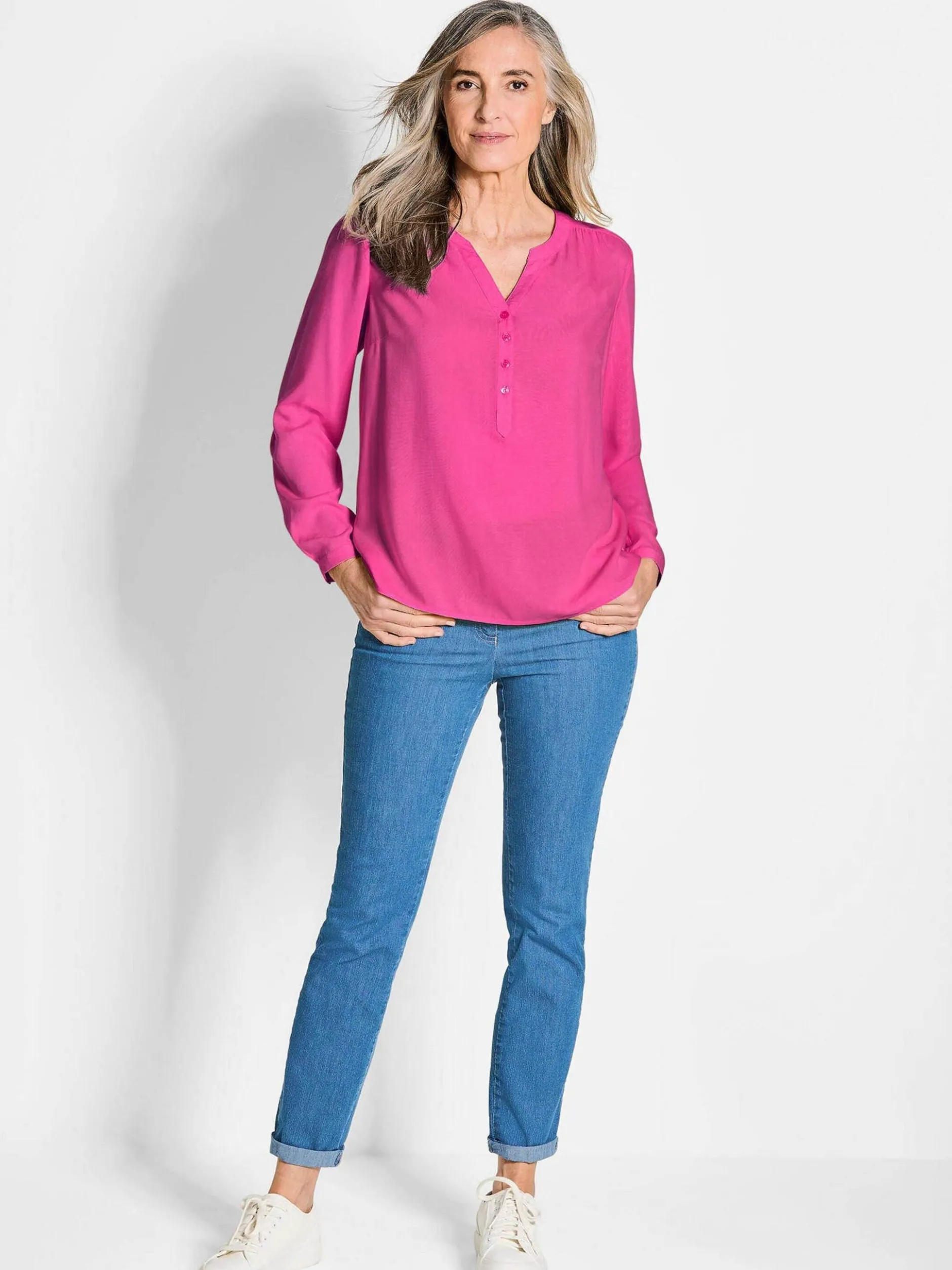 Goldner Damen Schlupfblusen - Kurzgröße in pink