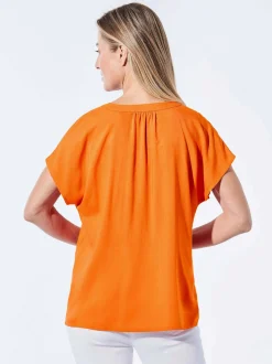 Goldner Damen Schlupfblusen - Kurzgröße in orange