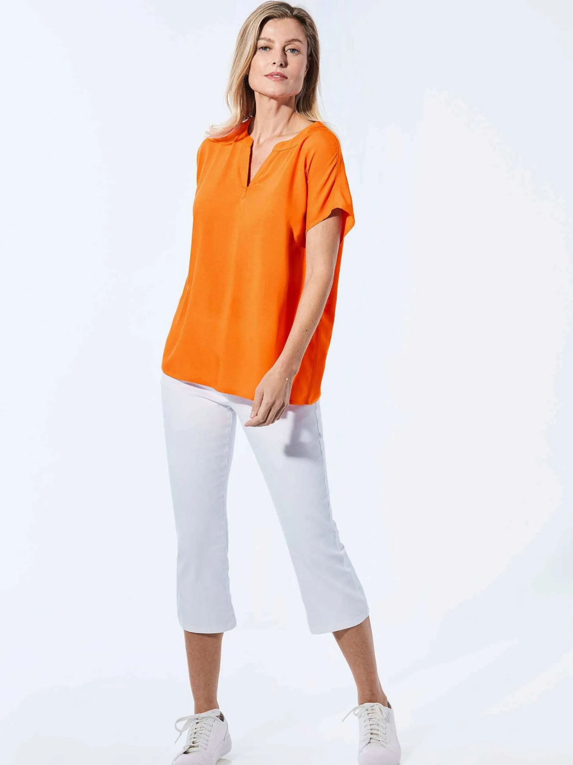 Goldner Damen Schlupfblusen - Kurzgröße in orange