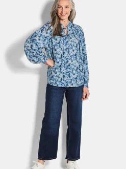 Goldner Damen Schlupfblusen - Kurzgröße in blau
