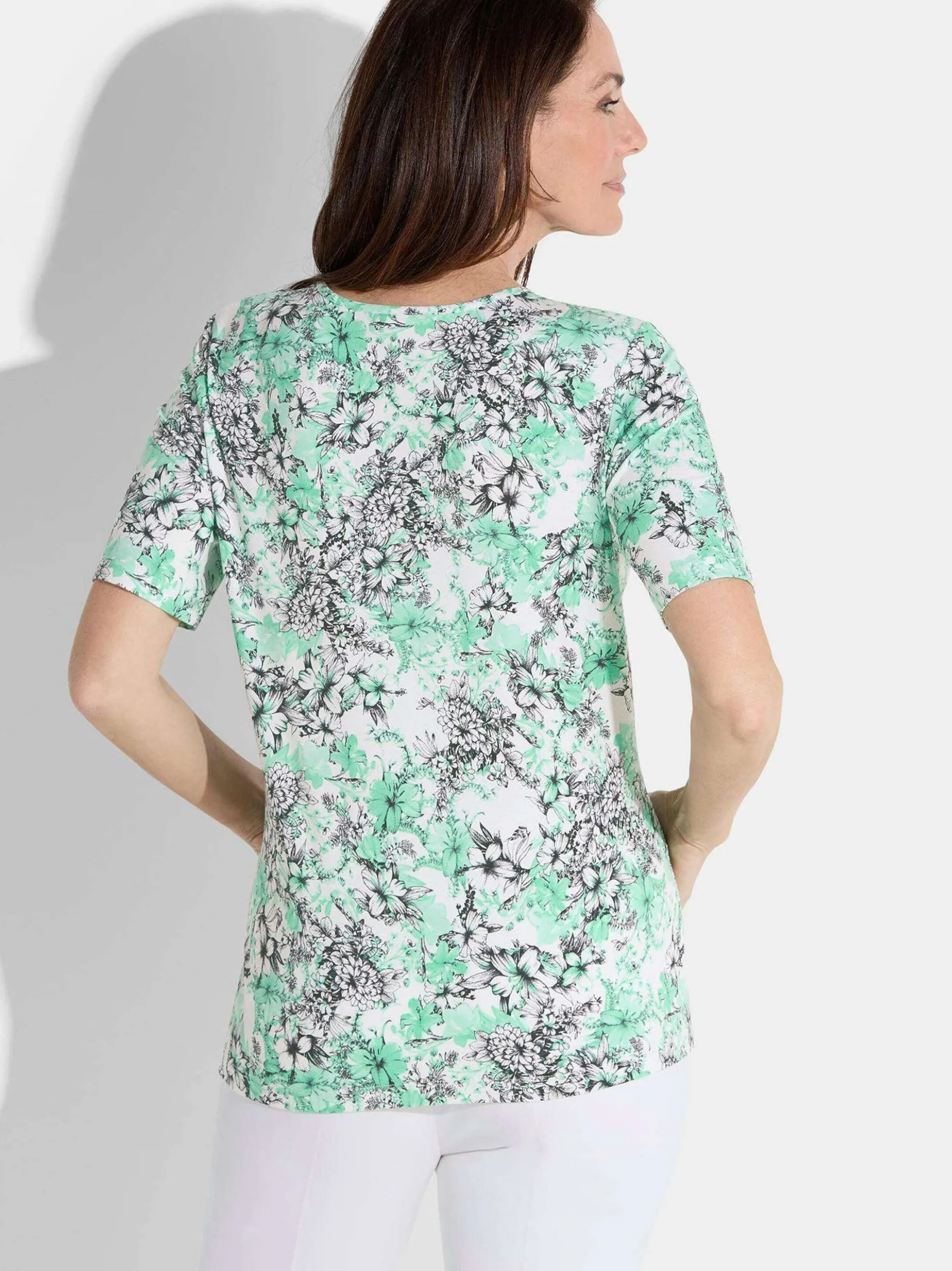 Goldner Damen Shirt in grün mehrfarbig - Ärmel: Halbarm