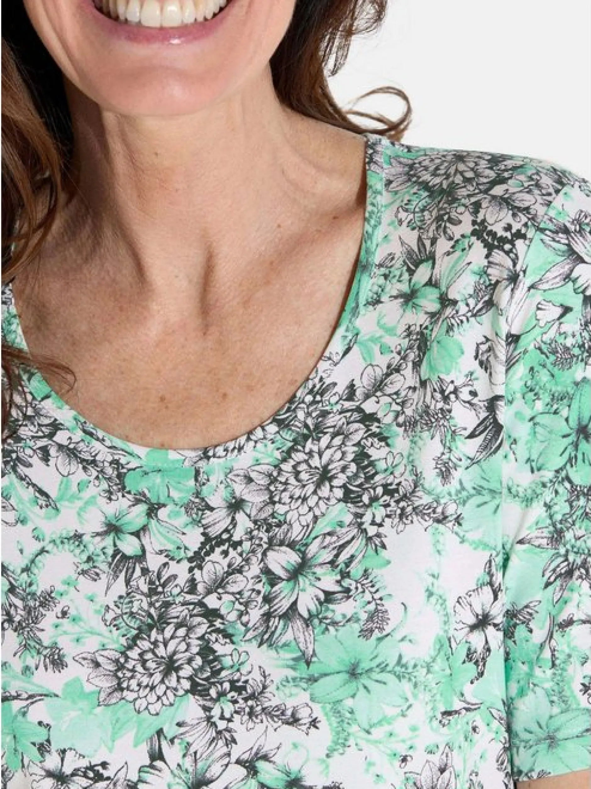 Goldner Damen Shirt in grün mehrfarbig - Ärmel: Halbarm
