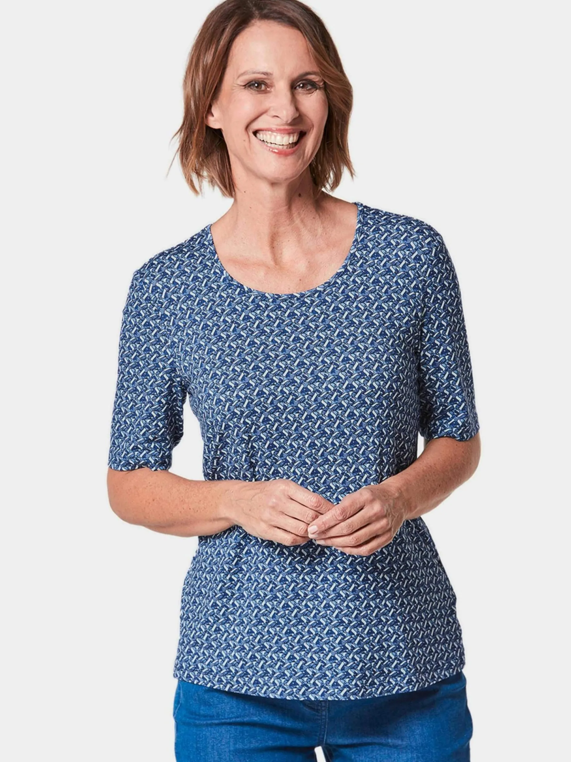 Goldner Damen Shirt-Sets in weiß - Ausschnitt: Rundhals