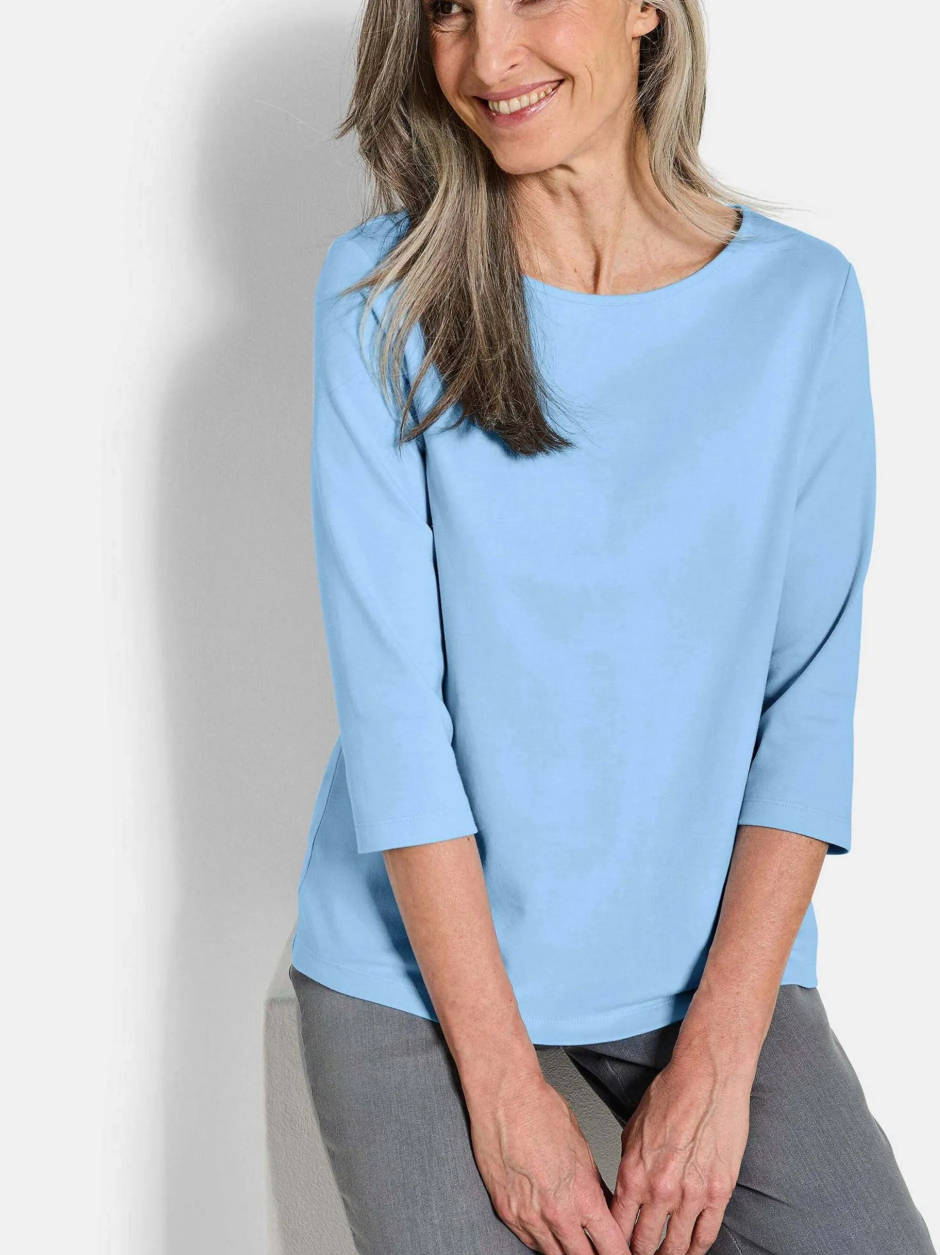 Goldner Damen Shirts in hellblau - Ausschnitt: U-Boot
