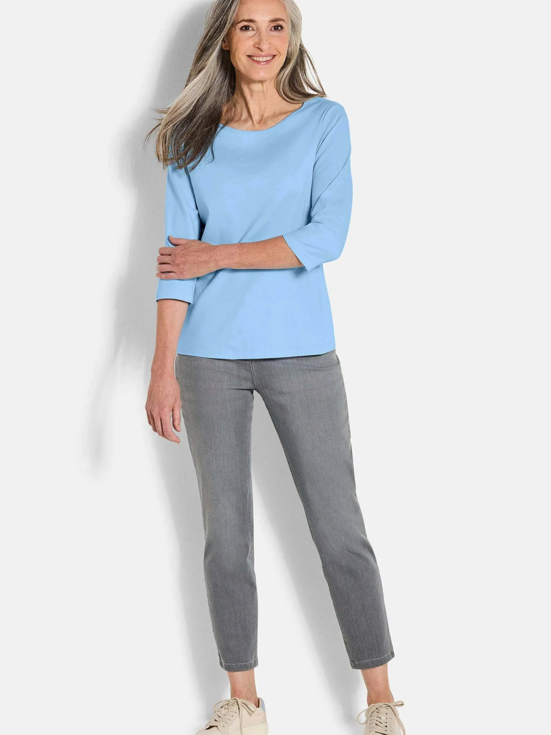 Goldner Damen Shirts in hellblau - Ausschnitt: U-Boot