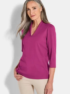 Goldner Damen Shirts - Kurzgröße in aubergine