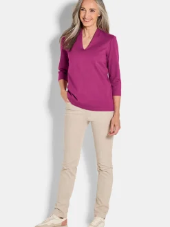 Goldner Damen Shirts - Kurzgröße in aubergine