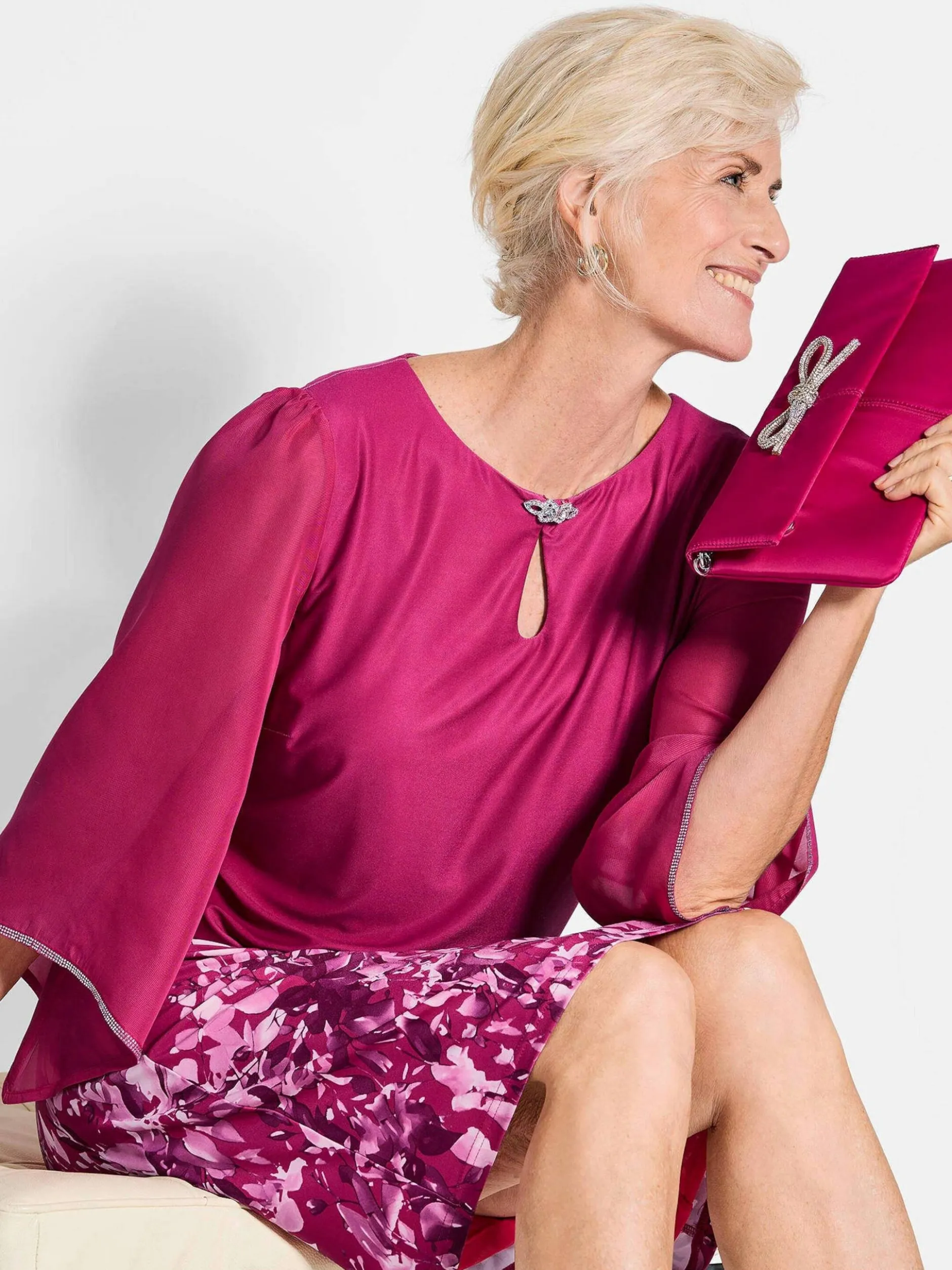 Goldner Damen Sommerkleider in pink - Ausschnitt: U-Boot