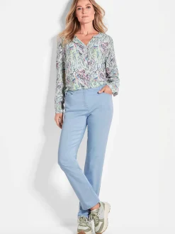 Goldner Damen Stoffhosen in hellblau