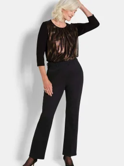 Goldner Damen Stoffhosen in schwarz