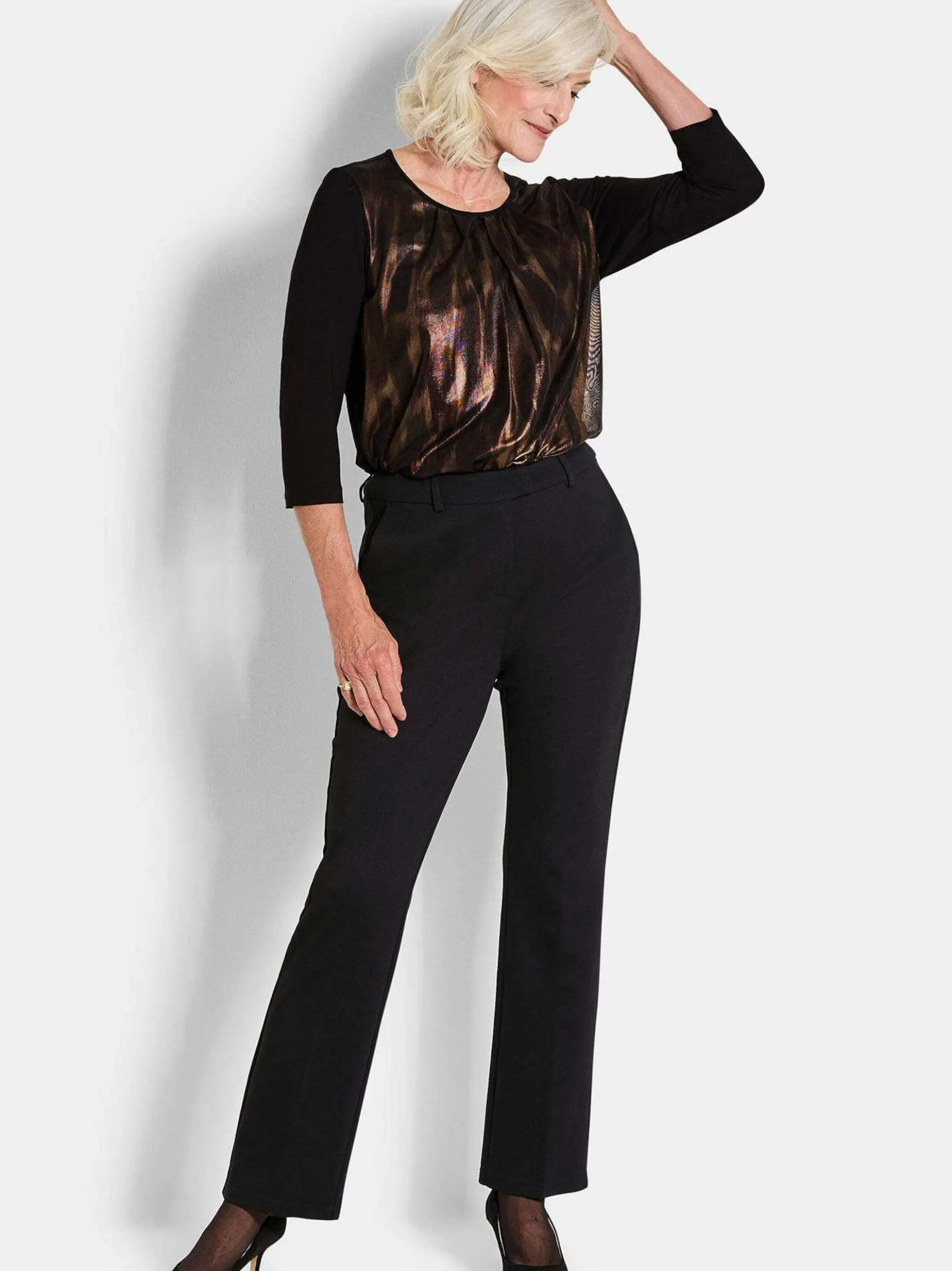 Goldner Damen Stoffhosen in schwarz