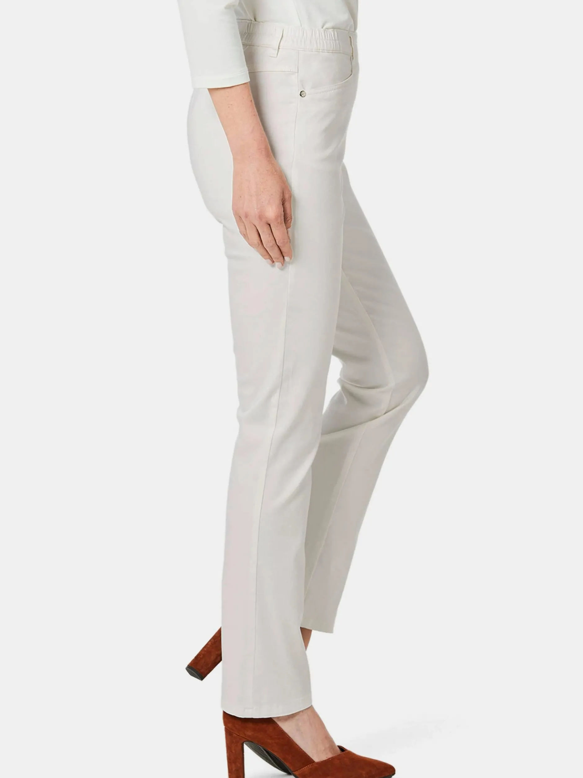 Goldner Damen Stoffhosen in weiß