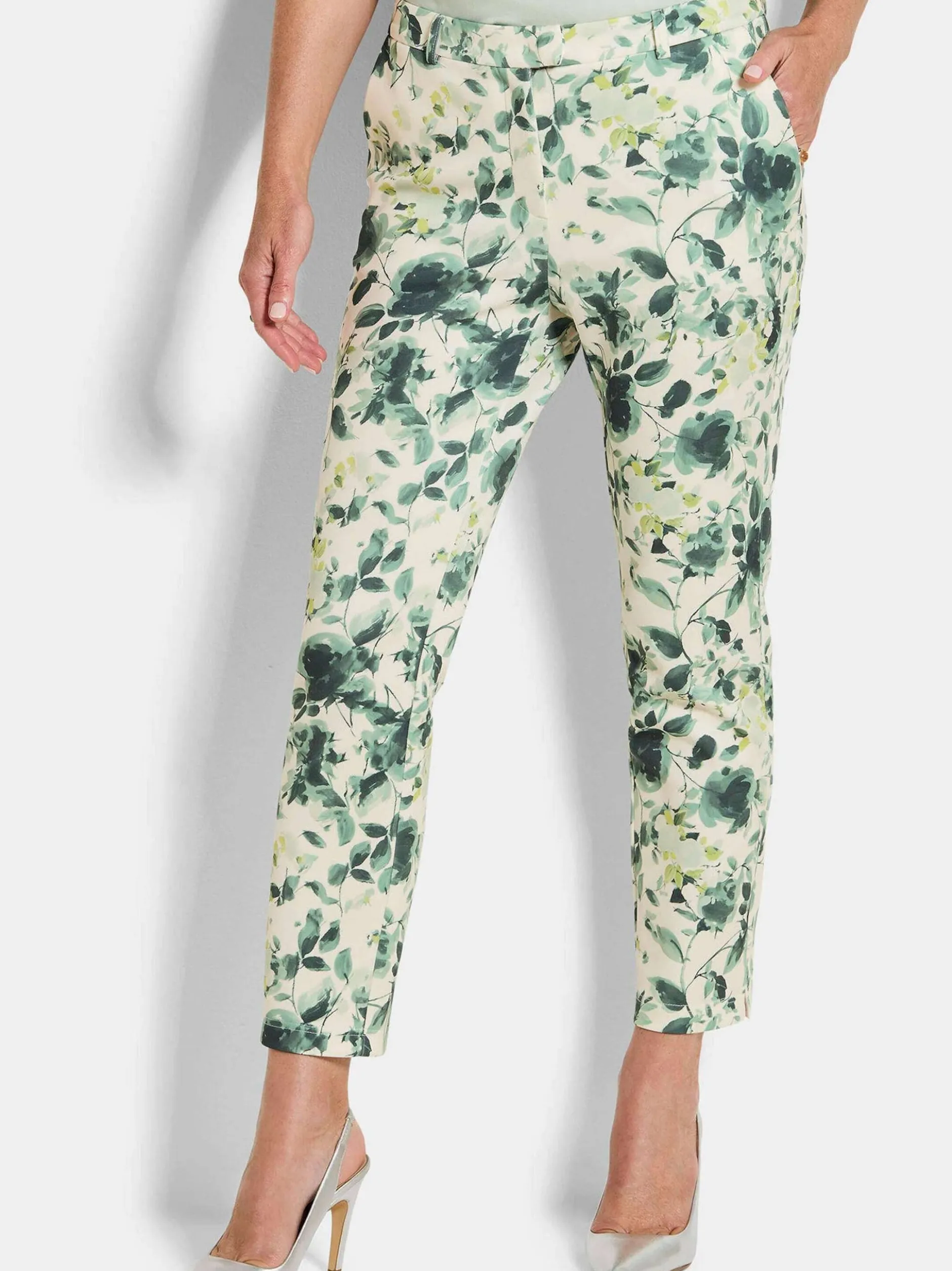 Goldner Damen Stoffhosen in weiß