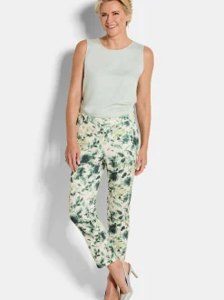 Goldner Damen Stoffhosen in weiß