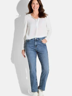 Goldner Damen Stretchjeans in hellblau
