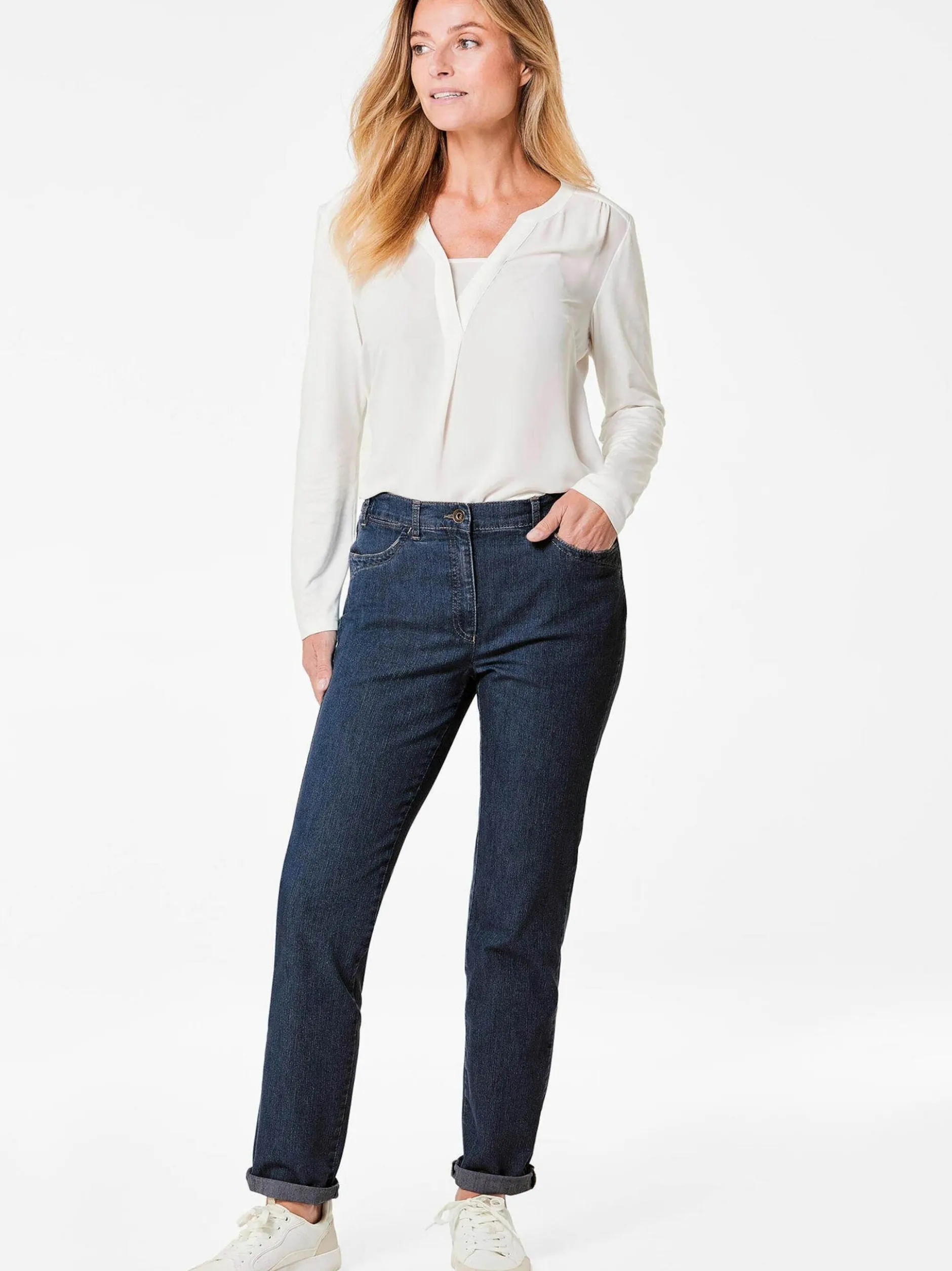 Goldner Damen Stretchjeans in blau