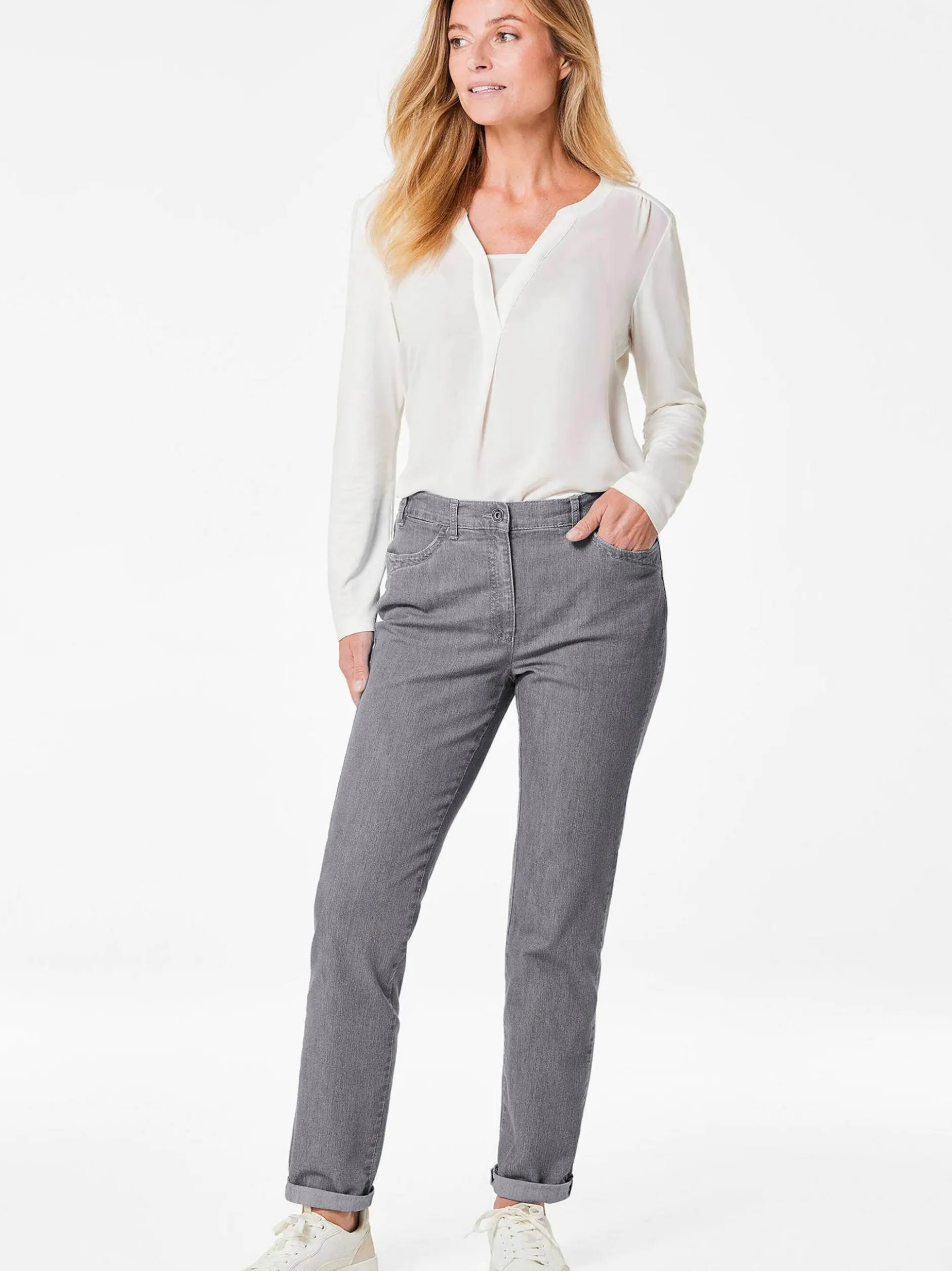 Goldner Damen Stretchjeans in grau