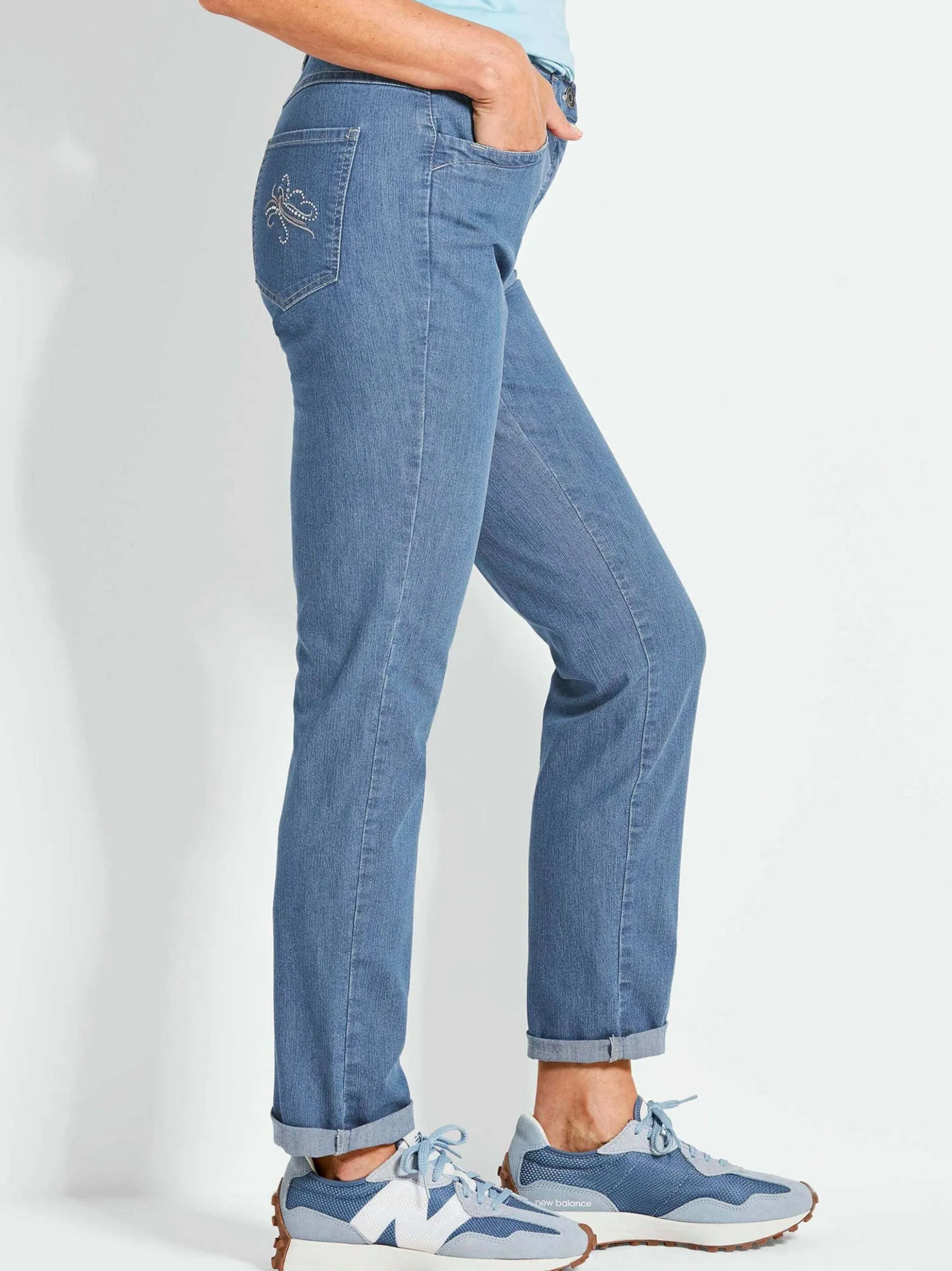 Goldner Damen Stretchjeans in hellblau