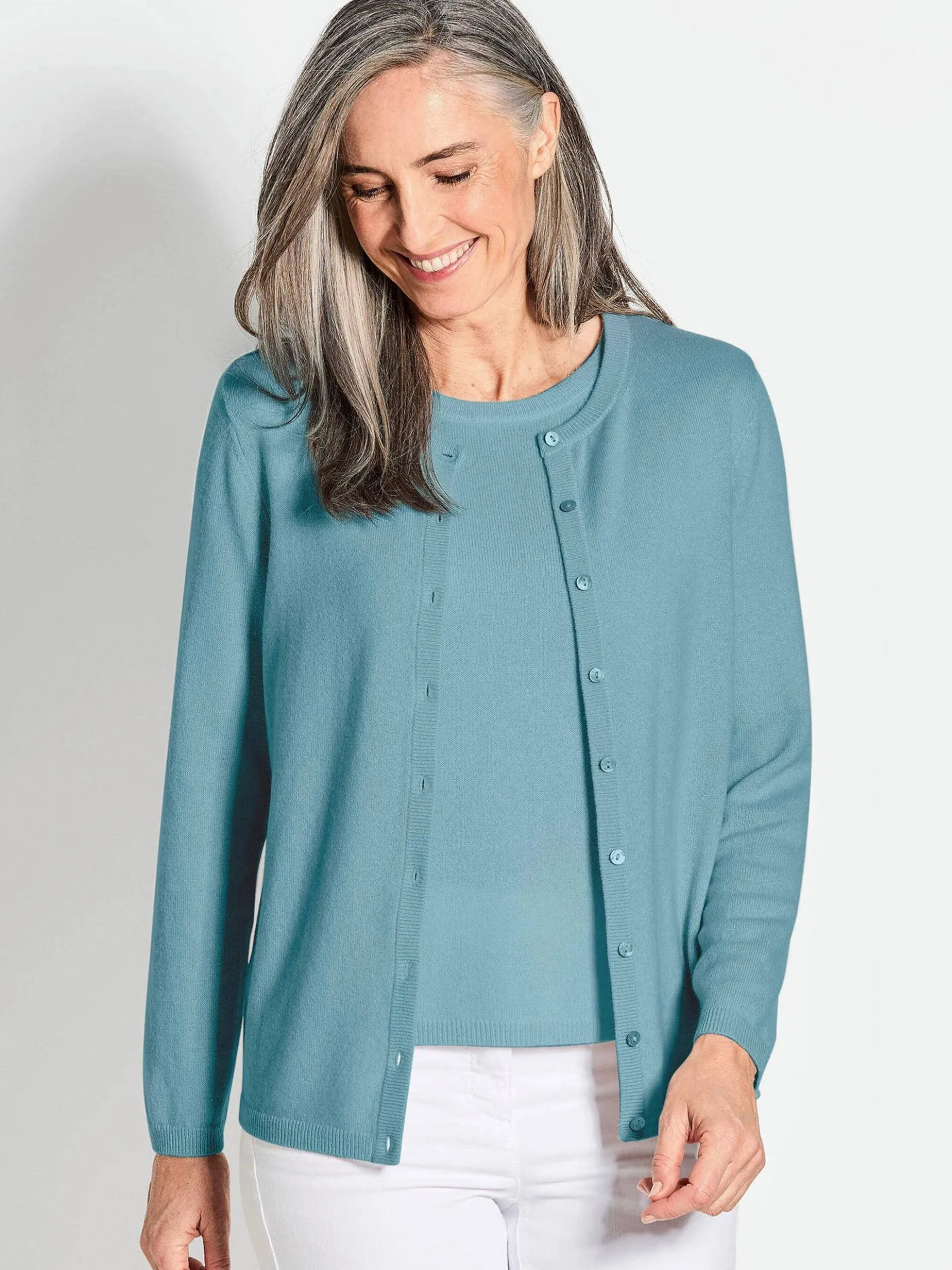 Goldner Damen Strickjacken in aqua - Ärmel: langarm