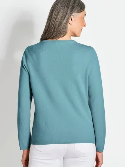 Goldner Damen Strickjacken in aqua - Ärmel: langarm