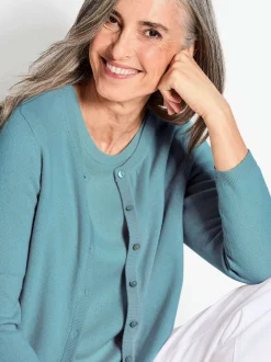 Goldner Damen Strickjacken in aqua - Ärmel: langarm