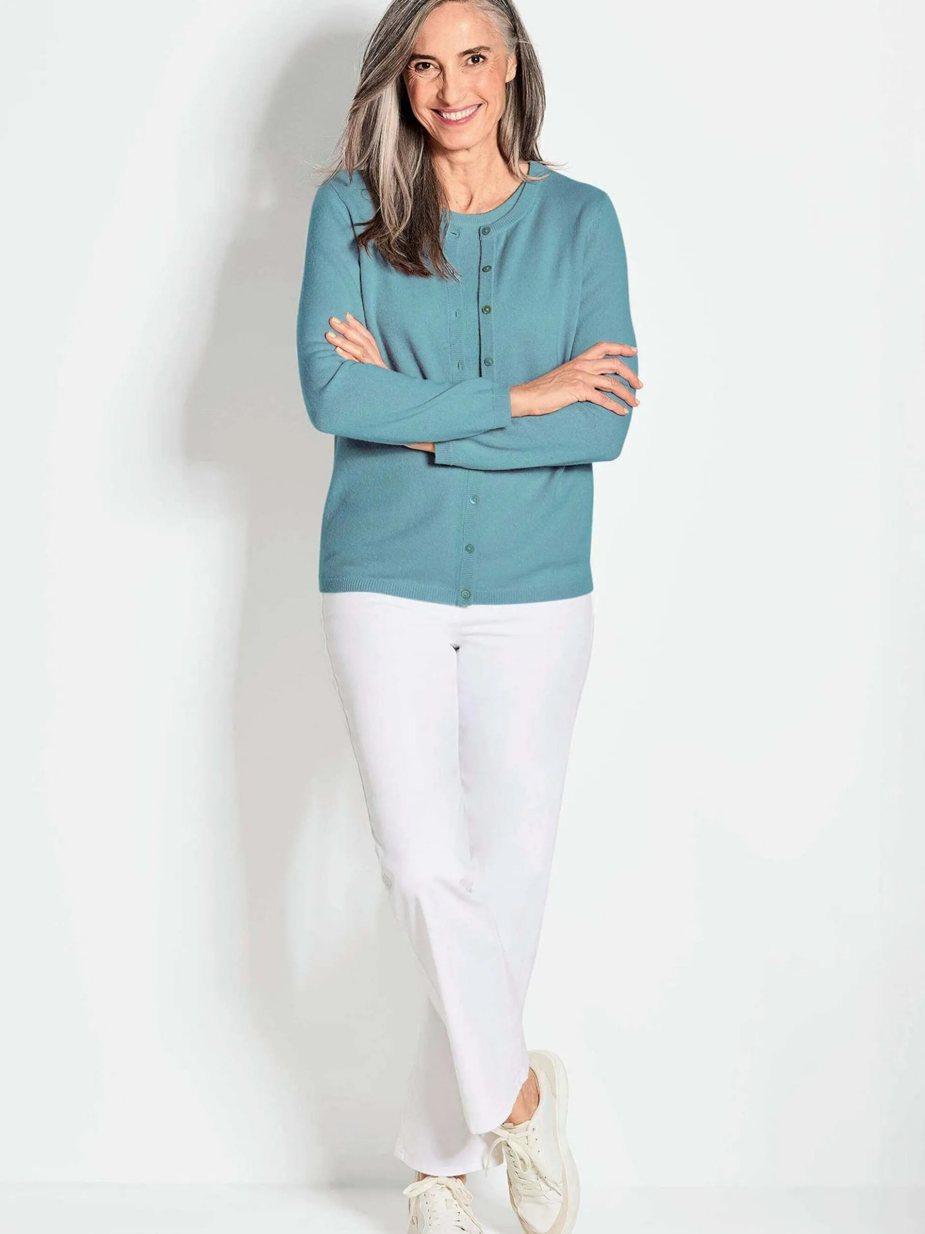 Goldner Damen Strickjacken in aqua - Ärmel: langarm