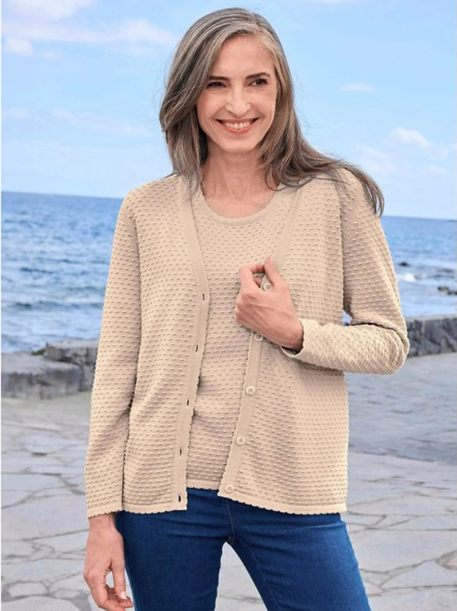 Goldner Damen Strickjacken in beige - Ärmel: langarm