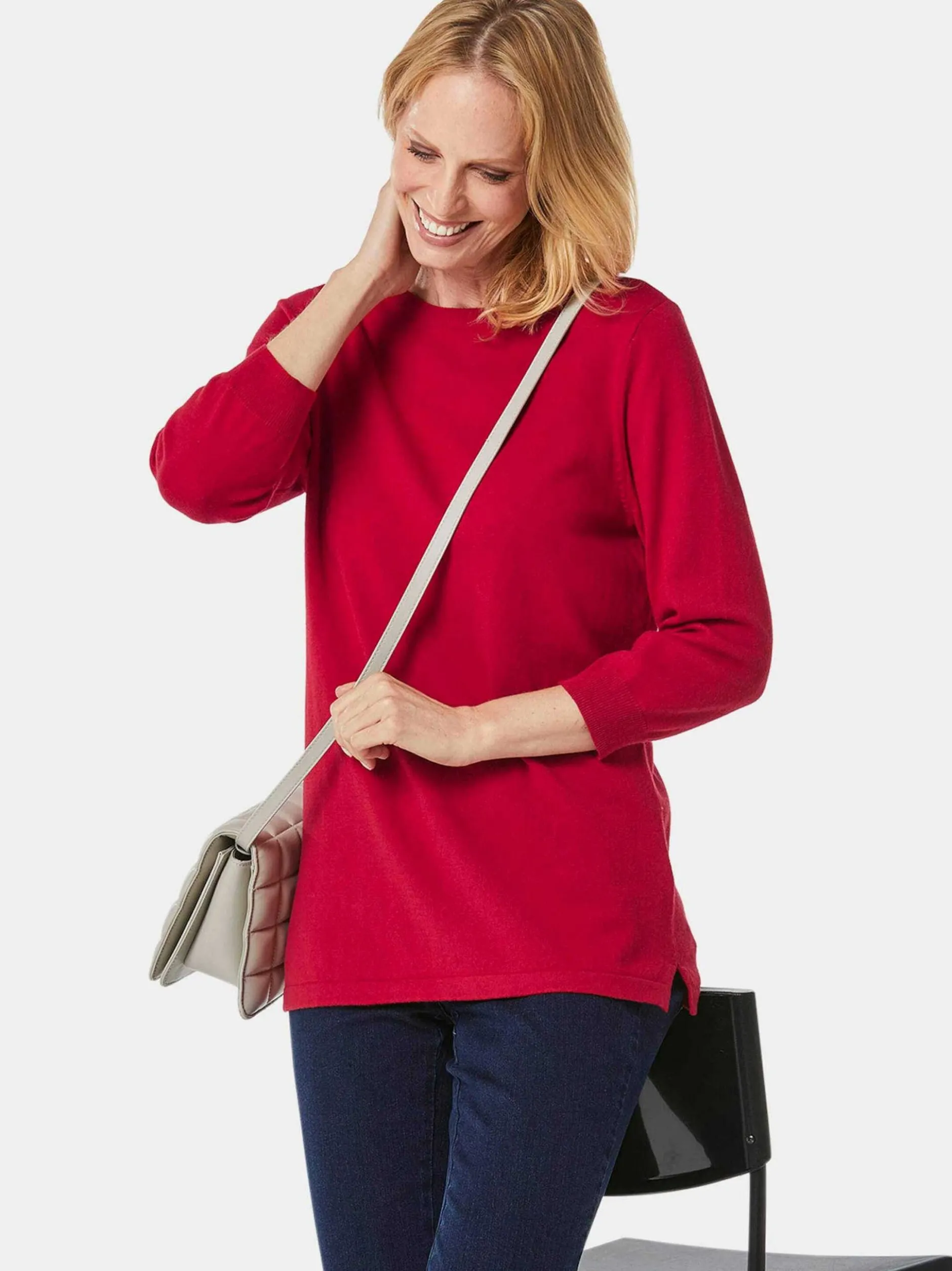 Goldner Damen Strickpullover in rot - Ausschnitt: U-Boot