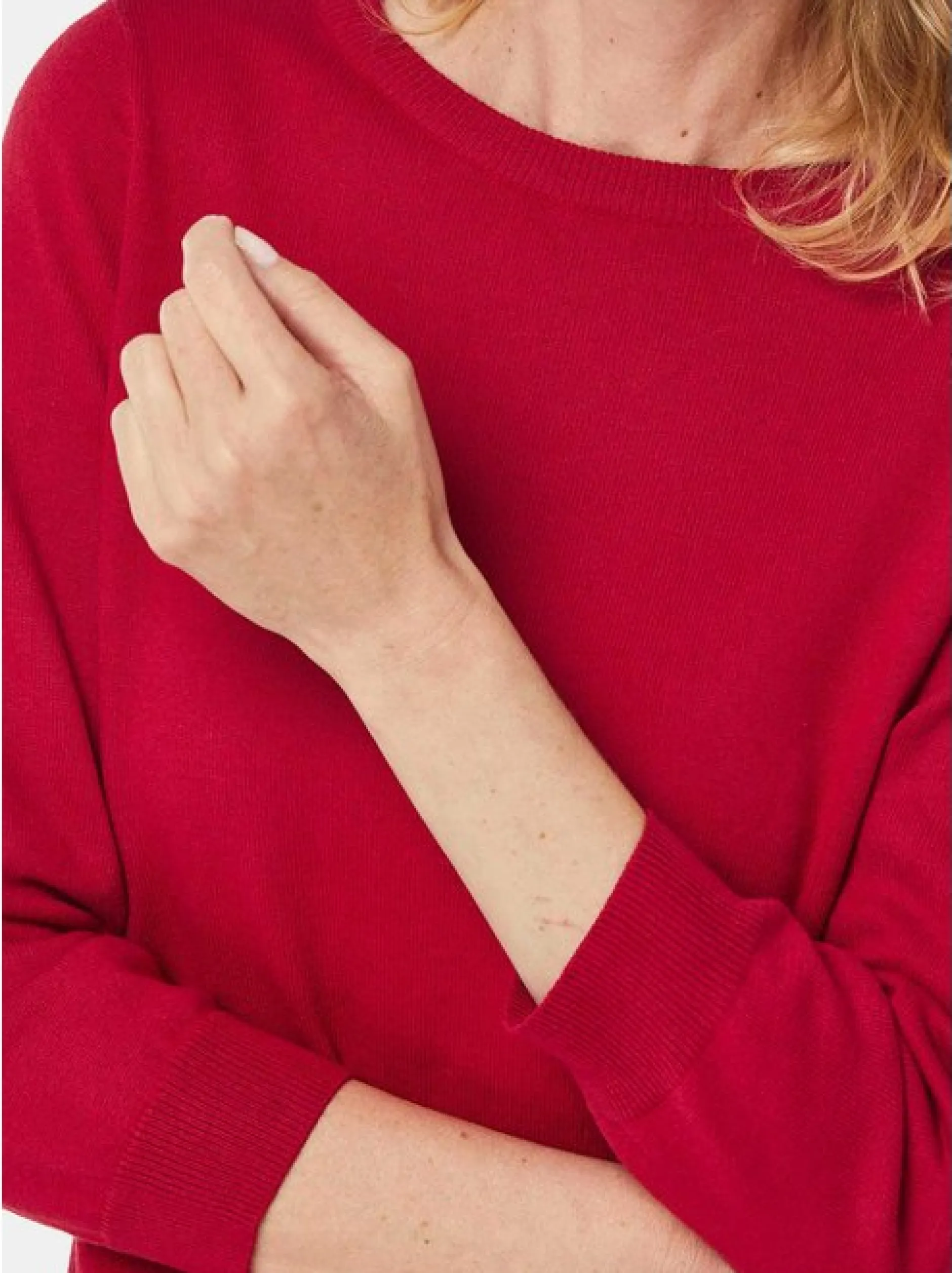 Goldner Damen Strickpullover in rot - Ausschnitt: U-Boot