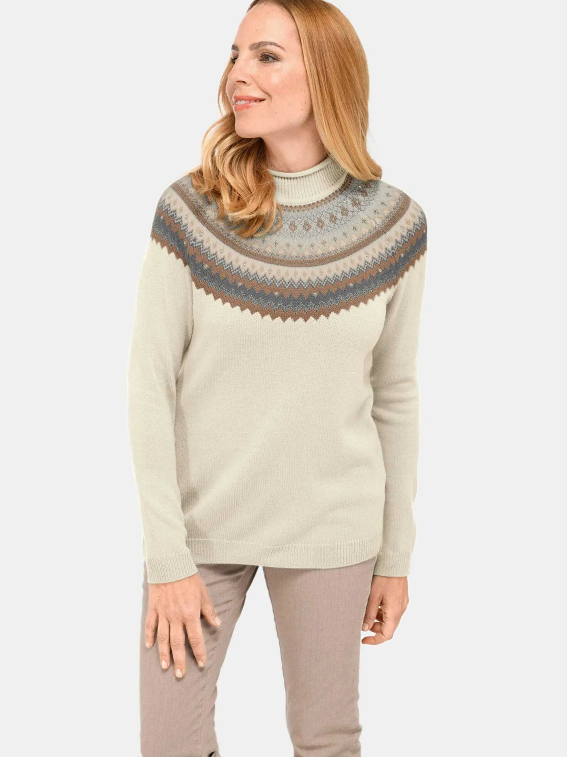 Goldner Damen Strickpullover in weiß - Ärmel: langarm