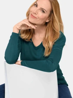 Goldner Damen Strickpullover in petrol - Ärmel: langarm
