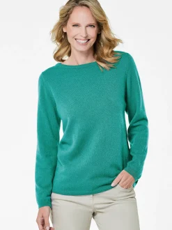 Goldner Damen Strickpullover in smaragd - Ärmel: langarm